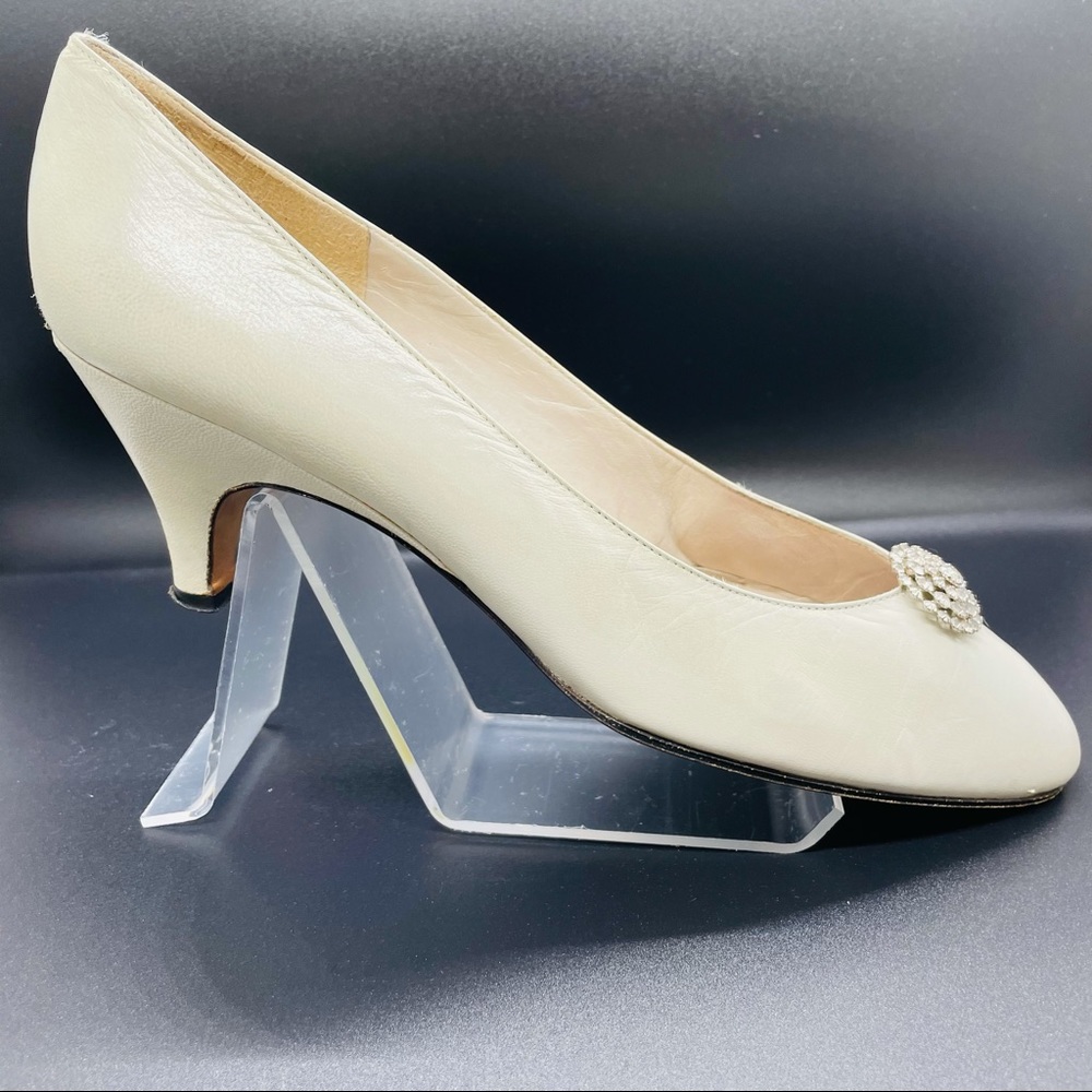 Vintage YSL Grey Kid Leather Heels Pumps Size 7N